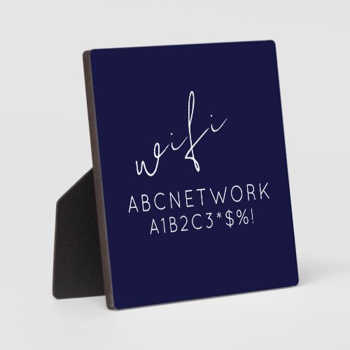 Navy Blue WiFi Password Sign Plaque with Easel