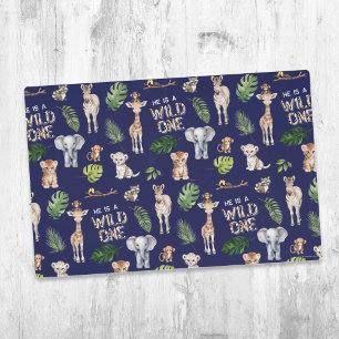 Navy Blue Wild One 1st Birthday Jungle Animals  Placemat