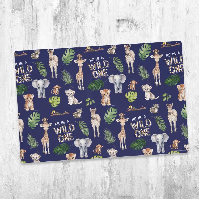 Navy Blue Wild One 1st Birthday Jungle Animals  Placemat (Creator Uploaded)