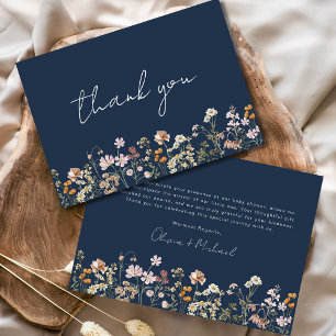 Navy Blue Wildflower Baby in Bloom Baby Shower Thank You Card