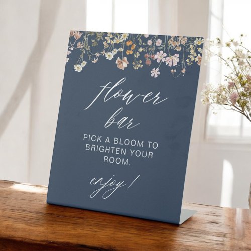 Navy Blue Wildflower Baby Shower Flower Bar Pedestal Sign by Pretty Girly Designs