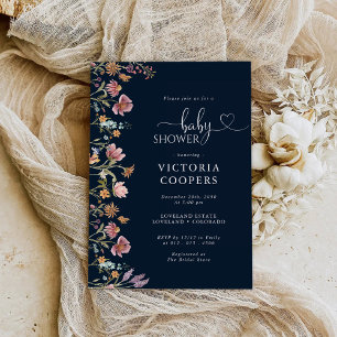 Navy Blue Wildflower Baby Shower Invitation