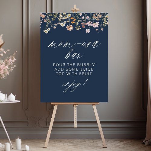 Navy Blue Wildflower Baby Shower Mom-osa Bar Foam Board by Pretty Girly Designs
