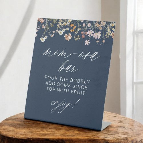 Navy Blue Wildflower Baby Shower Mom-osa Bar Pedestal Sign by Pretty Girly Designs