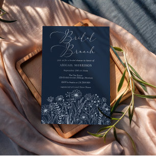 Navy Blue Wildflower Boho Bridal Brunch Shower Invitation