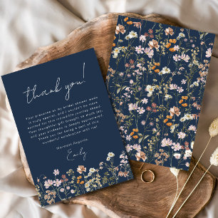Navy Blue Wildflower Boho Bridal Shower Thank You Card