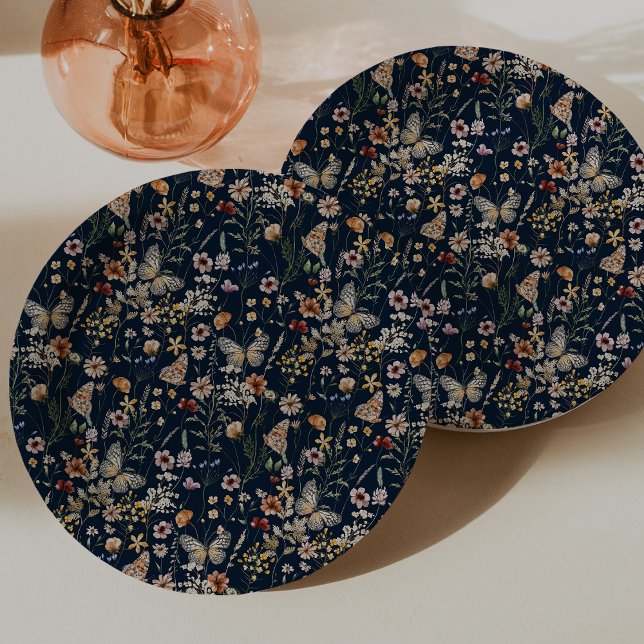 Navy Blue Wildflower Boho Wildflowers Paper Plates (Navy Blue Wildflower Boho Wildflowers Paper Plates by Painted Paperie
)