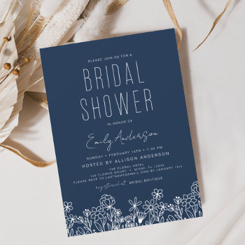 Navy Blue Wildflower Bridal Shower Elegant  Invitation by Hot_Foil_Creations at Zazzle