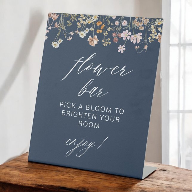 Navy Blue Wildflower Bridal Shower Flower Bar Pedestal Sign (Creator Uploaded)