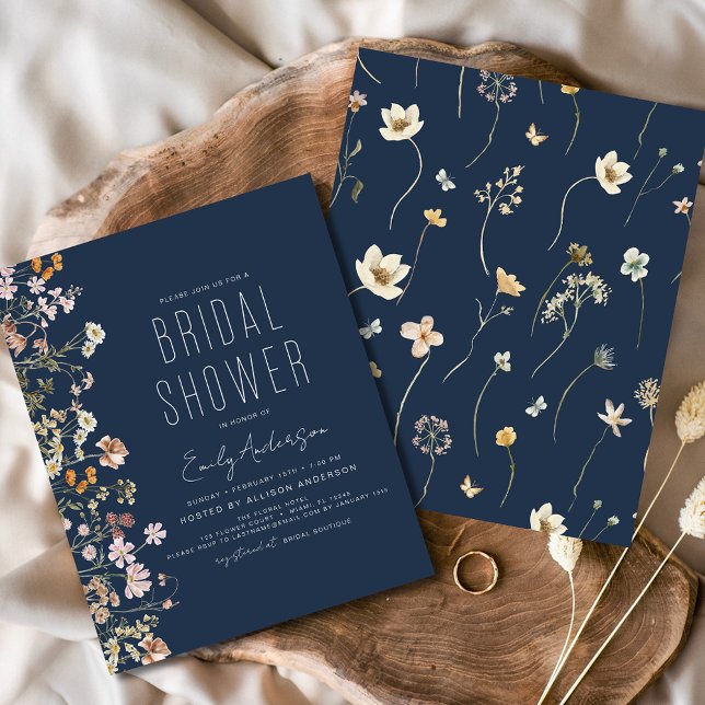 Navy Blue Wildflower Bridal Shower Invitation (Creator Uploaded)