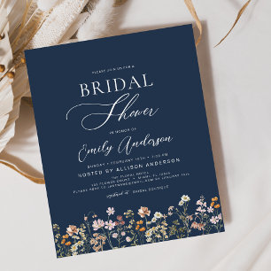Navy Blue Wildflower Bridal Shower Invitation