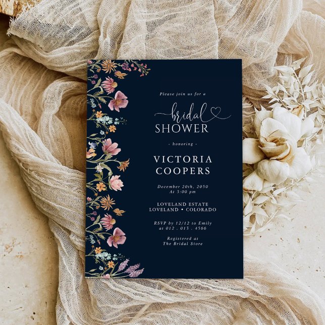 Navy Blue Wildflower Bridal Shower Invitation (Creator Uploaded)