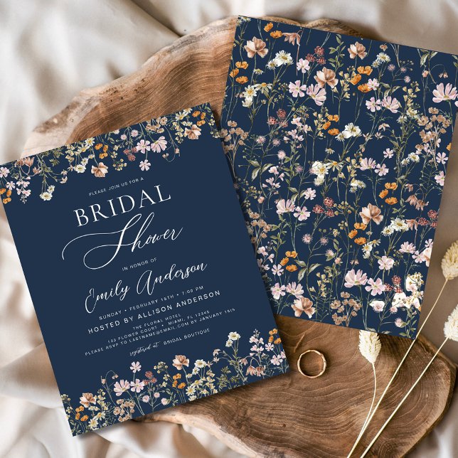 Navy Blue Wildflower Bridal Shower Invitation Flyer (Creator Uploaded)