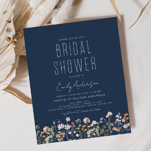 Navy Blue Wildflower Bridal Shower Invitation Flyer