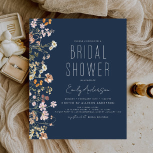Navy Blue Wildflower Bridal Shower Invitation Flyer