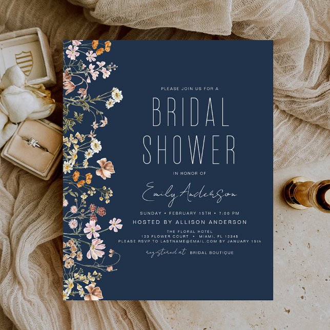 Navy Blue Wildflower Bridal Shower Invitation Flyer (Creator Uploaded)