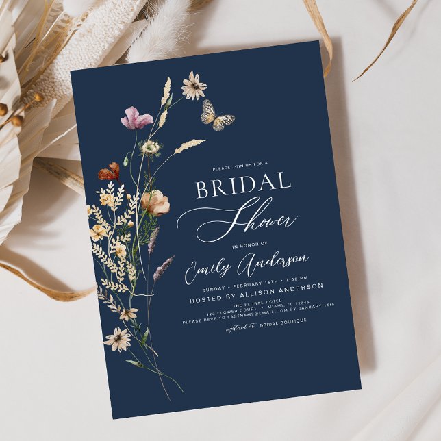 Navy Blue Wildflower Bridal Shower Script Invitation (Creator Uploaded)