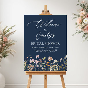 Navy Blue Wildflower Bridal Shower Welcome Sign