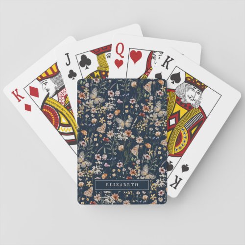 Navy Blue Wildflower Classic Playing Cards