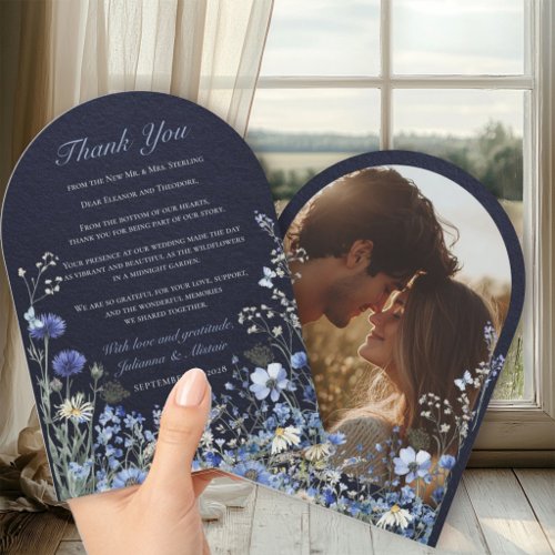 Navy Blue Wildflower Cornflower Wedding Thank You Invitation