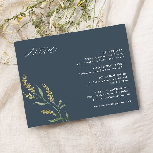 Navy Blue Wildflower Elegant Wedding Details  Enclosure Card