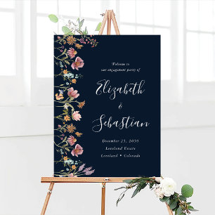Navy Blue Wildflower Engagement Party Foam Boards