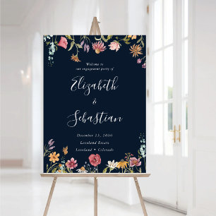 Navy Blue Wildflower Engagement Party Foam Boards
