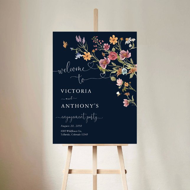 Navy Blue Wildflower Engagement Party Foam Boards (Creator Uploaded)