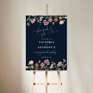 Navy Blue Wildflower Engagement Party Foam Boards