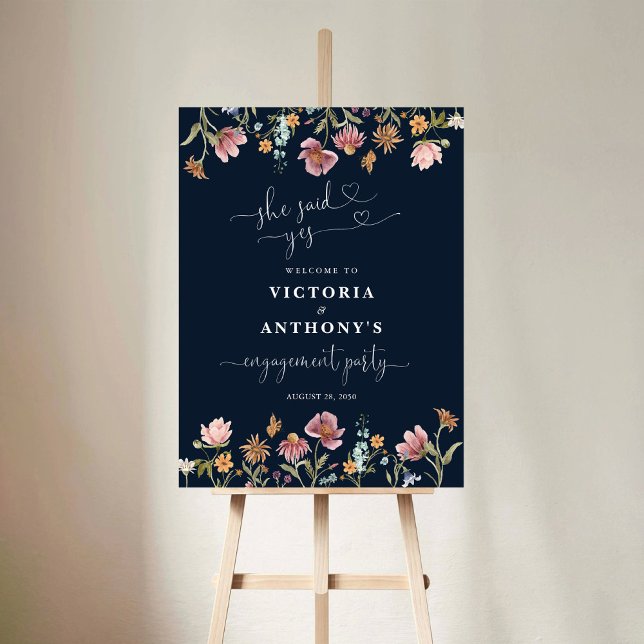 Navy Blue Wildflower Engagement Party Foam Boards (Creator Uploaded)