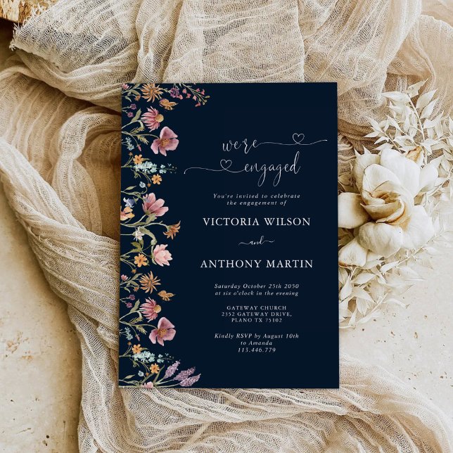 Navy Blue Wildflower Engagement Party Invitation (Creator Uploaded)