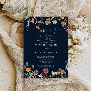 Navy Blue Wildflower Engagement Party Invitation