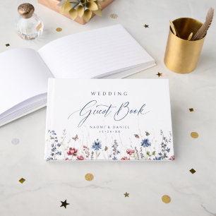 Navy Blue Wildflower Field Rustic Wedding Guest Book