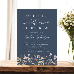 Navy Blue Wildflower First Birthday Invitation