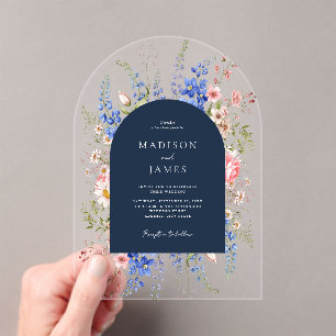 Navy Blue Wildflower Floral Wedding Acrylic Invitations