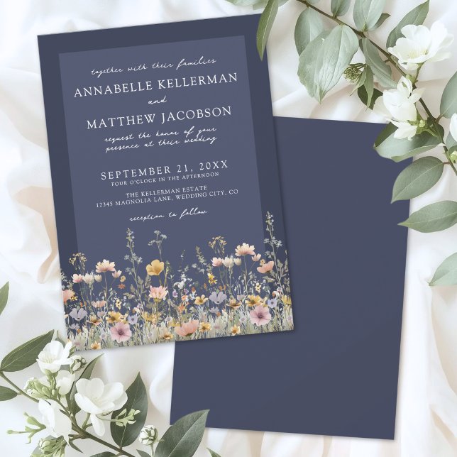 Navy Blue Wildflower Floral Wedding Invitation (Navy Blue Wildflower Floral Wedding Invitation)