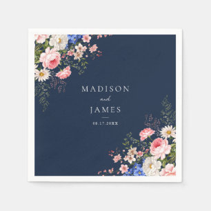 Navy Blue Wildflower Floral Wedding Napkins