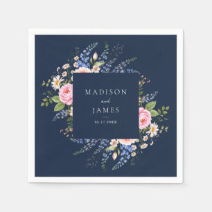 Navy Blue Wildflower Floral Wedding Napkins