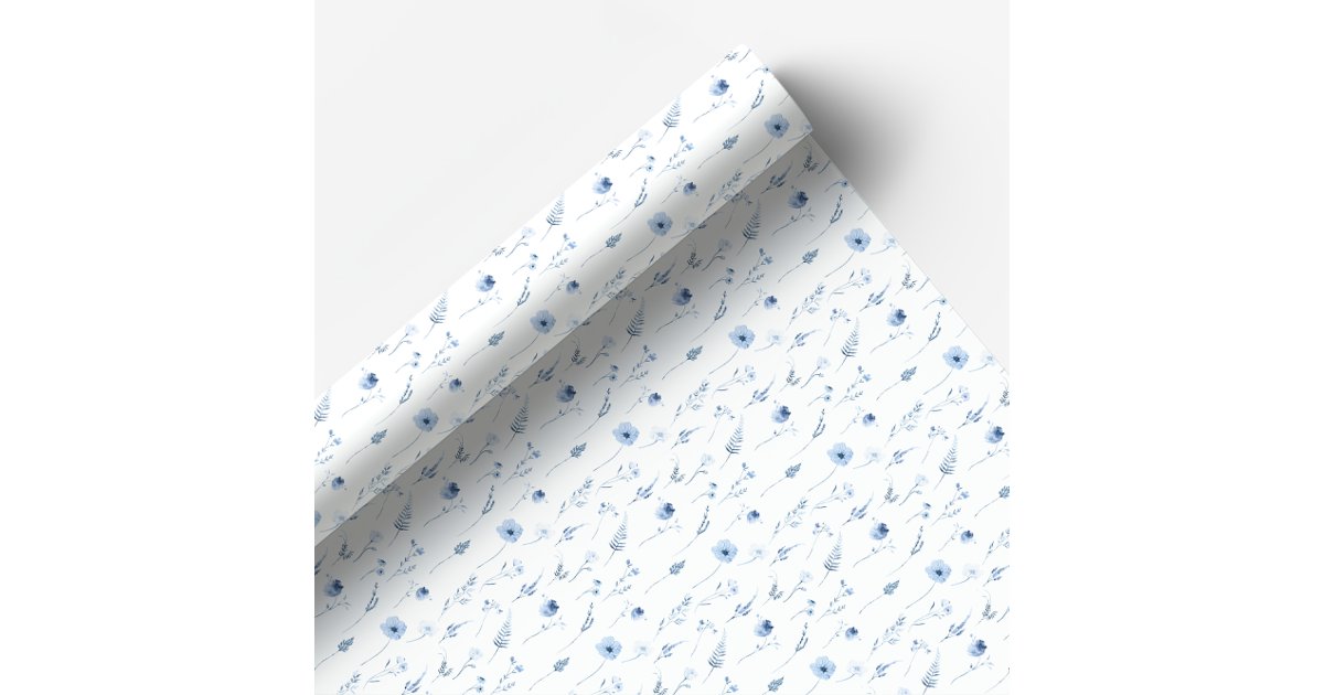 Navy blue wildflower floral wrapping paper | Zazzle