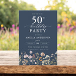 Navy Blue Wildflower Garden Floral 50th Birthday Invitation<br><div class="desc">Celebrate in style with a garden floral calligraphy 50th birthday invitation, perfect for a milestone event. Featuring vibrant floral designs and elegant calligraphy, this invitation sets a whimsical yet sophisticated tone for your celebration. The lush garden theme blends natural beauty with graceful typography, creating a timeless and inviting look. Ideal...</div>