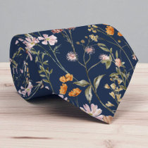 Navy Blue Wildflower Garden Flowers Spring Meadow Neck Tie