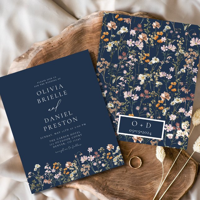 Navy Blue Wildflower Garden Wedding Invitation Flyer (Creator Uploaded)