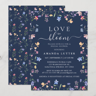 Navy Blue Wildflower Love in Bloom Bridal Shower Invitation