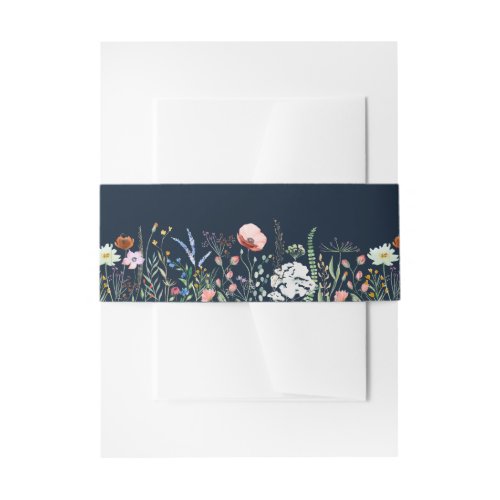 Navy Blue Wildflower Meadow Invitation Belly Band