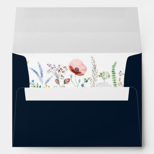 Navy Blue Wildflower Meadow Wedding Envelope