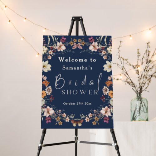 Navy Blue Wildflower Modern Boho Bridal Shower Foam Board