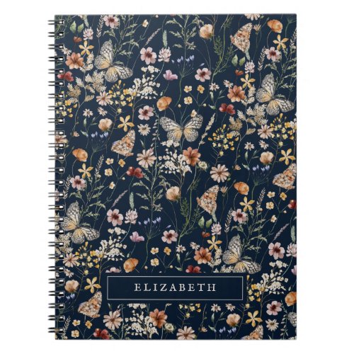 Navy Blue Wildflower Notebook