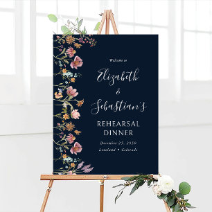 Navy Blue Wildflower Rehearsal Dinner Foam Boards
