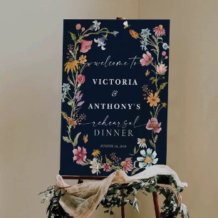 Navy Blue Wildflower Rehearsal Dinner Foam Boards