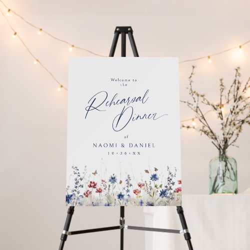 Navy Blue Wildflower Rustic Rehearsal Dinner Sign